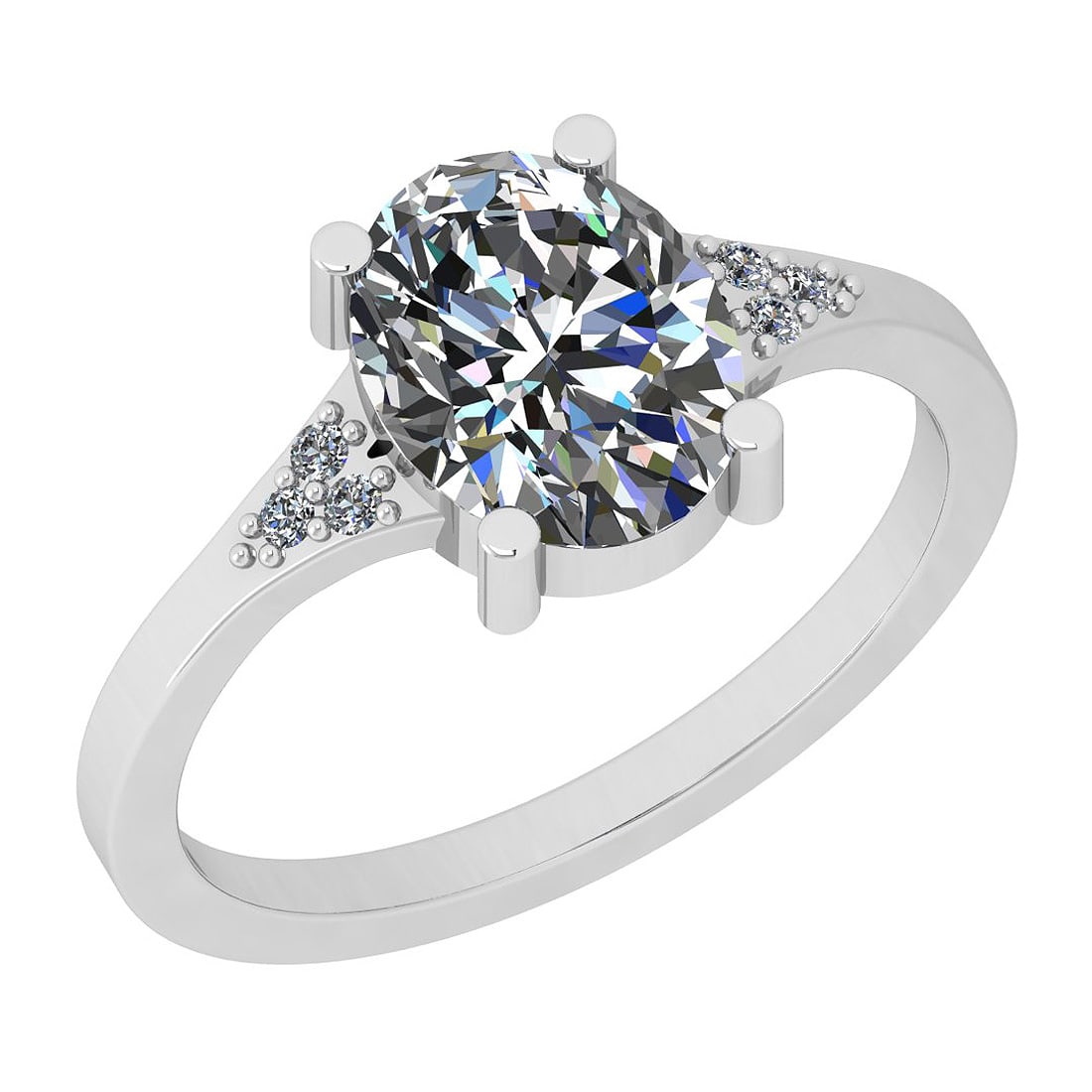 2.04 Ctw I2/I3 Diamond 14K White Gold Vintage Style Engagement Ring: Center Weight : 2.00 Ctw ( 1 PSC Oval ) Center Color : J-K Center Stone Clarity : I2/I3 Center Stone Setting : Prong Side Stone Weight Of Ctw 0.04 Ctw Side Stone Color : J-K Stone Clarity : I2/I3 Ston