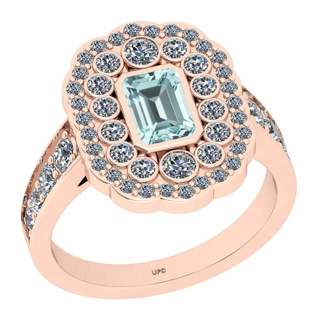 1.64 Ctw SI2/I1 Aquamarine And Diamond 14k Rose Gold Ring: Center Stone Weight : 0.53 Ctw (Emerlald Oct Cut) Center Stone Color :-Aquamarine Center Stone Setting : Prong Side Stone Weight Of Ctw 1.11 Ctw Side Stone Color : J-K Stone Clarity : SI2/I1 Stone Set
