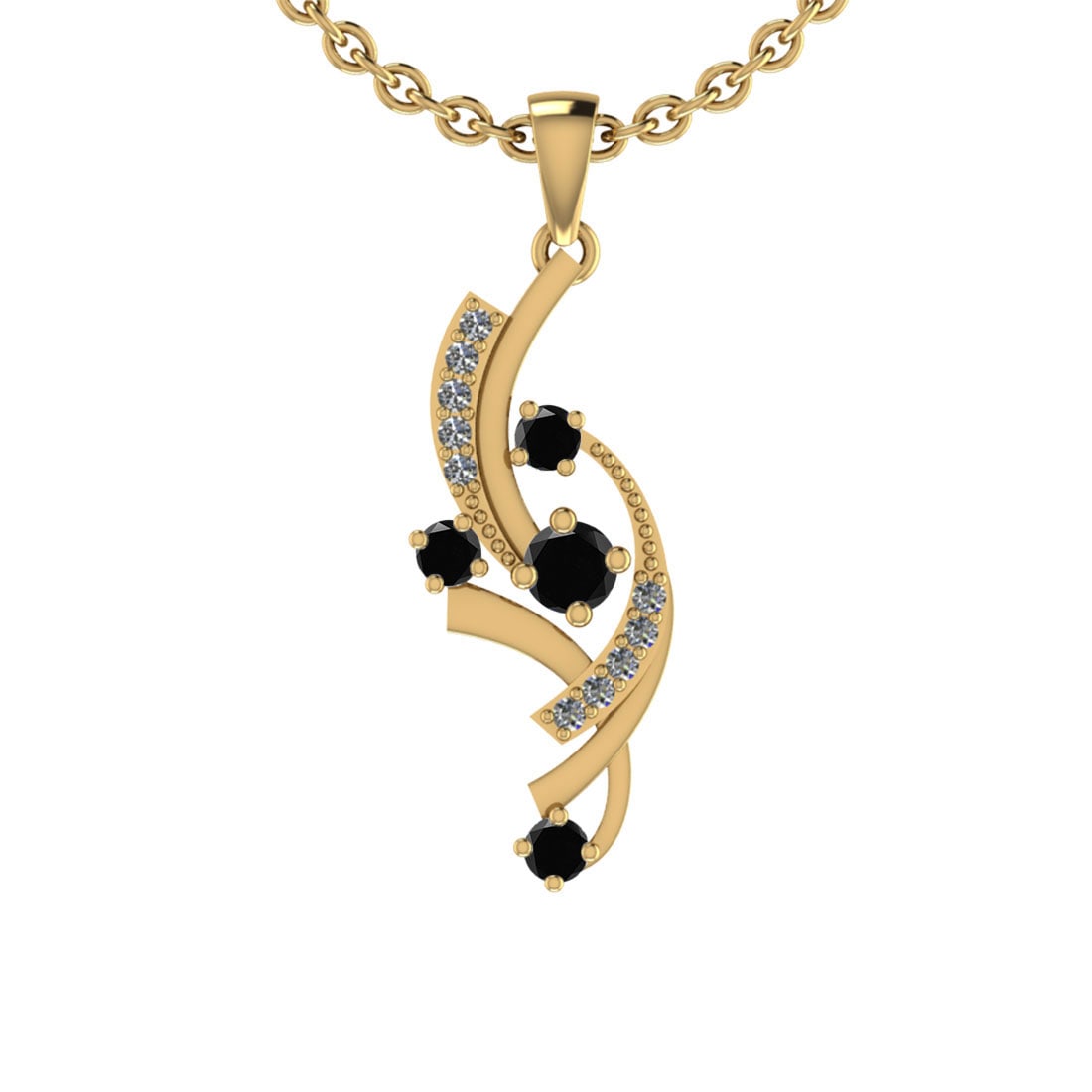 0.70 Ctw i2/i3 Treated fancy Black Diamond 14K Yellow Gold Pendant Necklace: Center Stone Weight : 0.55 Ctw ( Round Cut ) Center Stone Color :- Treated fancy Black Diamond Center Clarity : I2/I3 Center Stone Setting : Prong Side Stone Weight Of Ctw 0.15 Ctw Side Stone Color : 