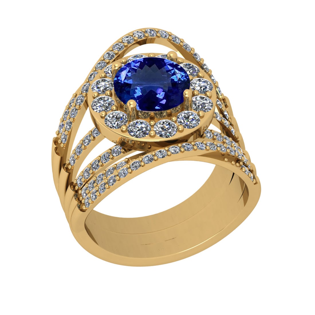 3.73 Ctw SI2/I1 Tanzanite And Diamond 14K Yellow Gold Vintage Style Engagem: Color Stone Weight : 2.20 Ctw (Round Cut ) Center Stone Color : Tanzanite Center Stone Setting : Prong Side Stone Weight Of Ctw 1.53 Ctw Side Stone Color : J-K Stone Clarity : SI2/I1 Stone Setting : P