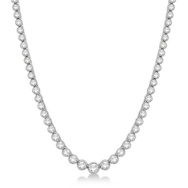 Milgrain Eternity Diamond Tennis Necklace 14k White Gold (7.05ct): METAL TYPE: 14k White Gold ;TOTAL CARAT WEIGHT: 7.05 ;NAME OF CENTER STONE: Diamond ;CENTER STONE SHAPE: Round ;CENTER STONE CLARITY: I1 ;CENTER STONE COLOR: G-h ;CENTER STONE SETTING: Prong ;CENTER S