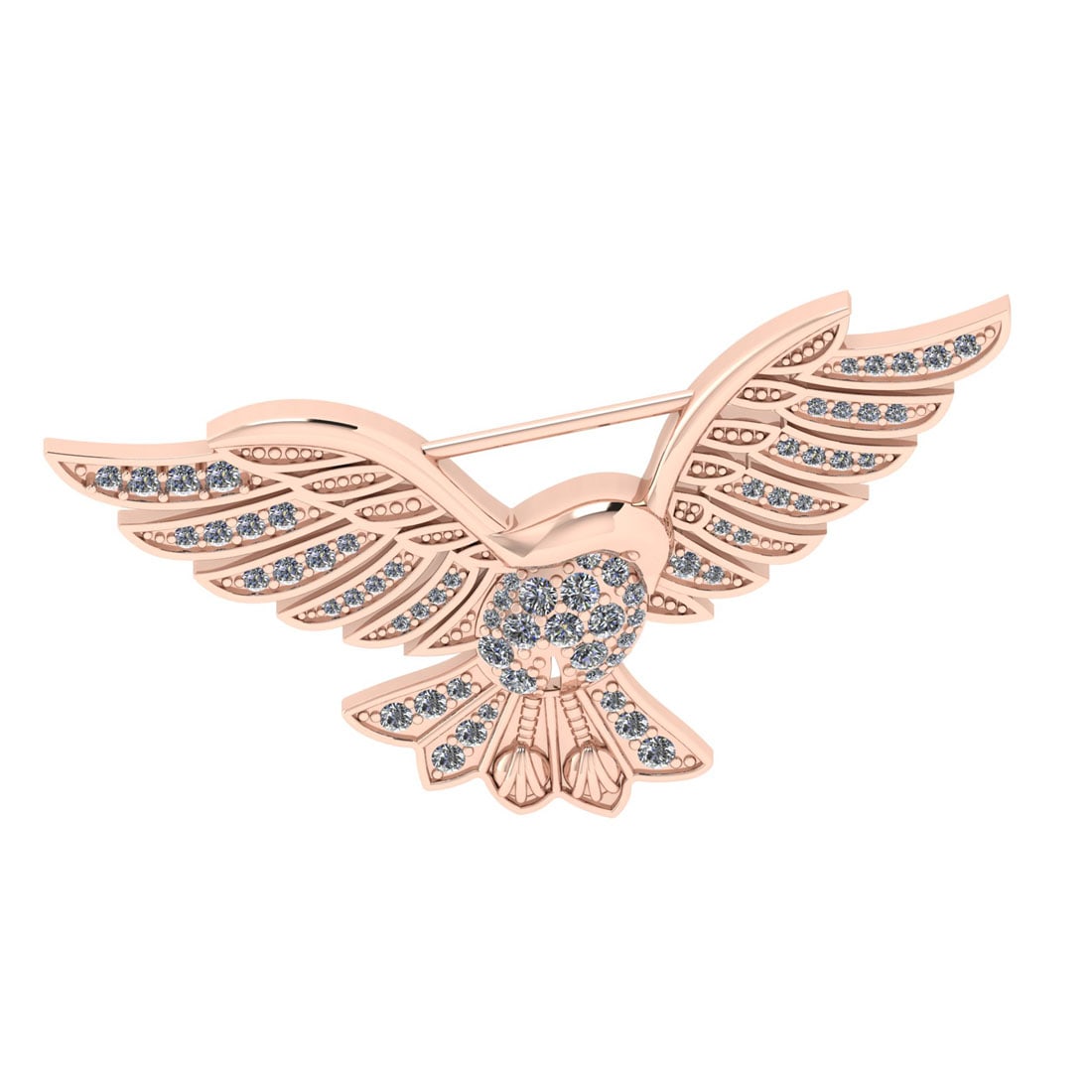 0.90 Ctw SI2/I1 Diamond 14K Rose Gold Eagle Brooch Pin: Total Diamond Weight : 0.90 Ctw (Round Cut) Color : J-K Setting : Prong Stone Clarity : SI2/I1 Metal Weight : Approx 8.50 Gram 14K Rose Gold Eagle Brooch Pin #PAPPS91536v7