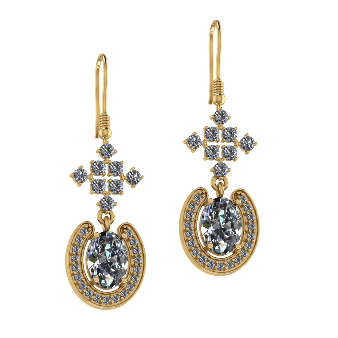 4.00 Ctw SI2/I1 Diamond 14K Yellow Gold Wire Hook Earrings: Center Diamond Weight : 2.40 Ctw (Oval Cut) Center Diamond Color : J-K Center Stone Setting : Prong Center Stone Clarity : SI2/I1 Side Stone Weight Of Ctw 1.60 Ctw Side Stone Color : J-K Stone Clarity