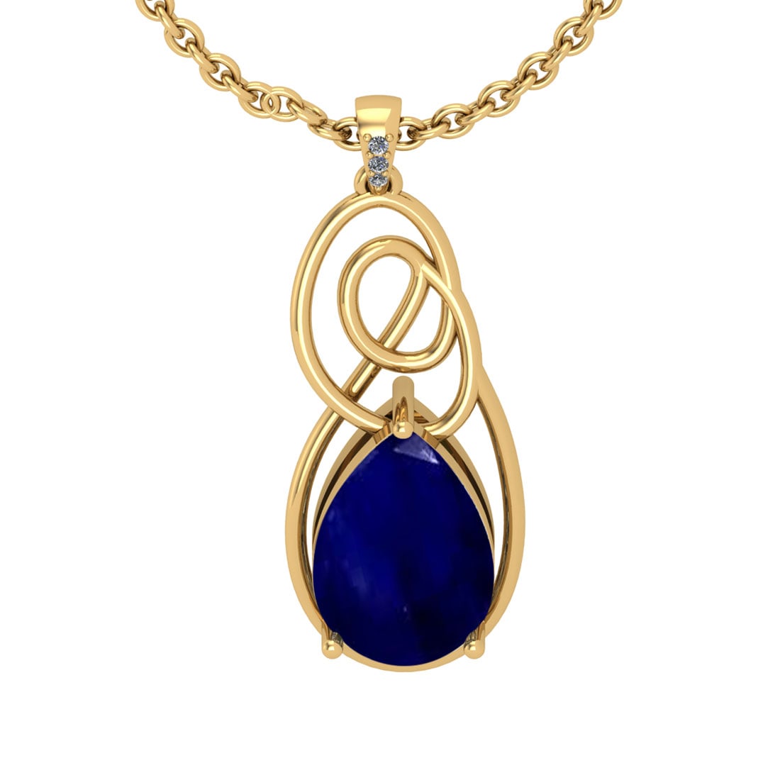 5.02 Ctw SI2/I1 Blue Sapphire And Diamond 14K Yellow Gold Pendant: Color Stone Weight : 5.00 Ctw (Pear Cut ) Center Stone Color : Blue Sapphire Center Stone Setting : Prong Side Stone Weight Of Ctw 0.02 Ctw Side Stone Color : J-K Stone Clarity : SI2/I1 Stone Setting 