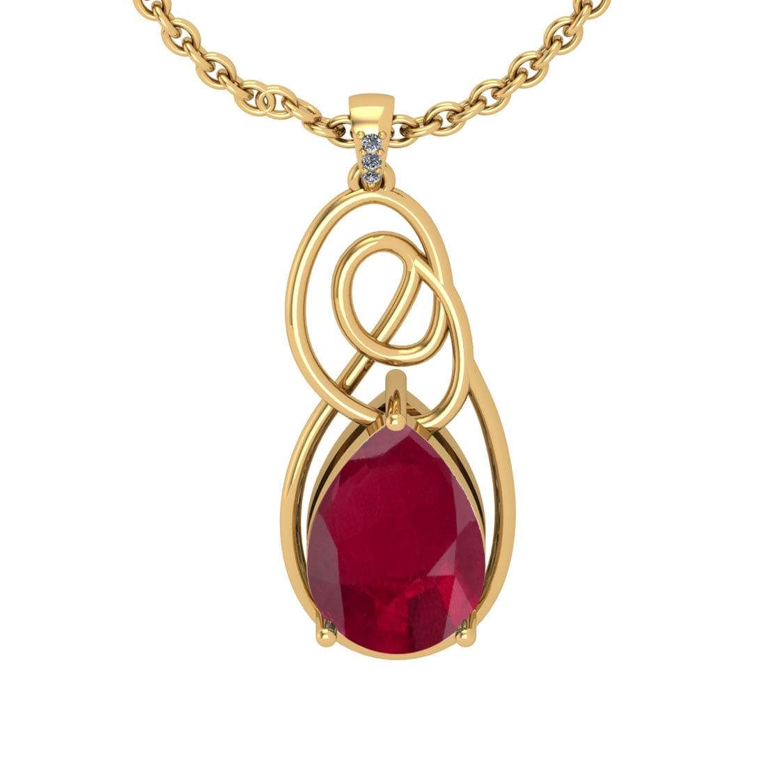 5.02 Ctw SI2/I1 Ruby And Diamond 14K Yellow Gold Pendant: Color Stone Weight : 5.00 Ctw (Pear Cut ) Center Stone Color : Ruby Center Stone Setting : Prong Side Stone Weight Of Ctw 0.02 Ctw Side Stone Color : J-K Stone Clarity : SI2/I1 Stone Setting : Prong M