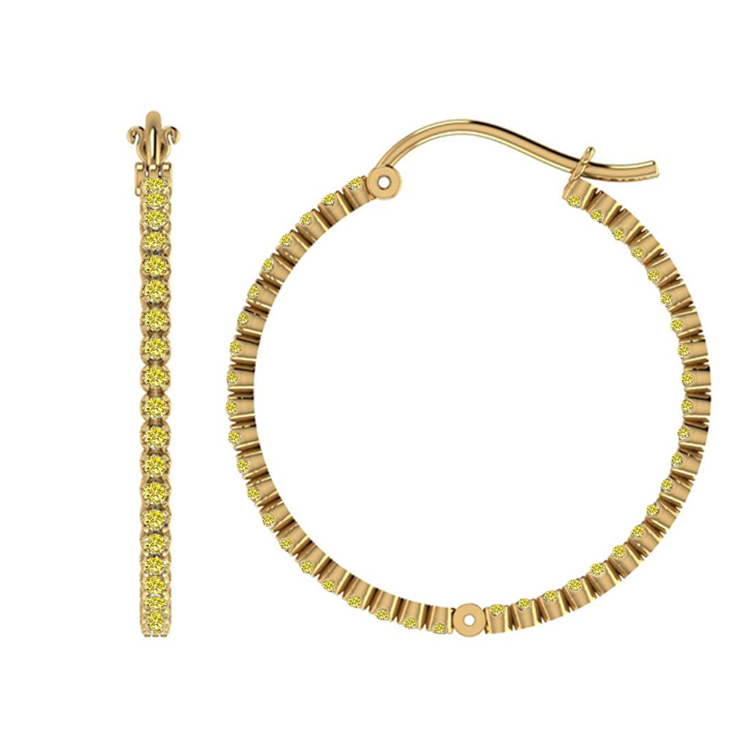 1.52 Ctw i2/i3 Treated Fancy Yellow Diamond 14K Yellow Gold Hoop Earrings: Center Diamond Weight : 1.52 Ctw (Round Cut) Center Diamond Color :-Treated Fancy Yellow Diamond Center Clarity : I2/I3 Stone Setting : Prong Metal Weight : Approx 6.50 Gram 14K Yellow Gold Hoop Earri