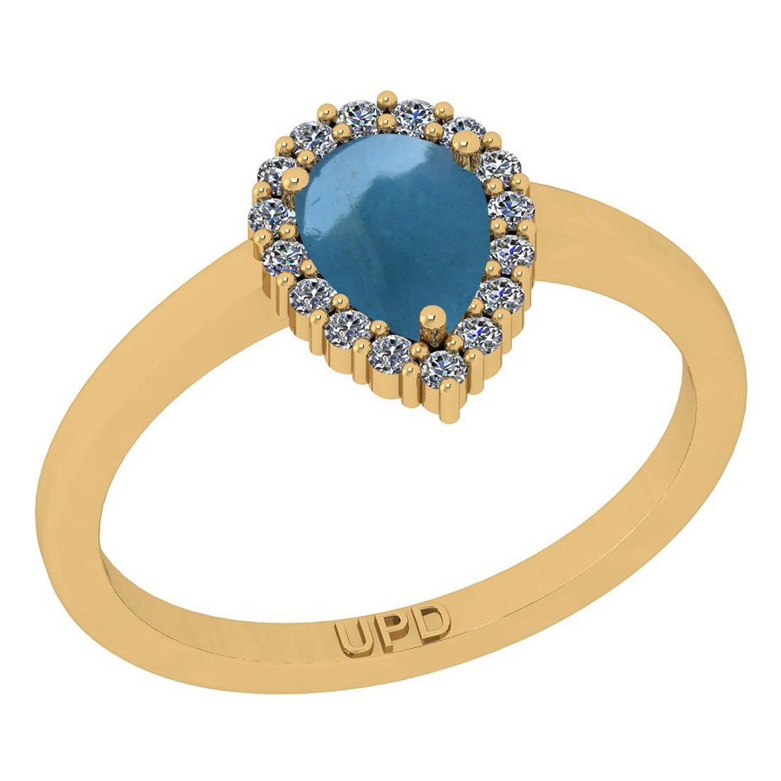 2.45 Ctw I2/I3 Aquamarine And Diamond 14K Yellow Gold Engagement Ring: Center Stone Weight : 2.10 Ctw ( Pear Cab) Center Stone Color :-Aquamarine Stone Setting : Prong Side Stone Weight Of Ctw 0.35 Ctw Side Stone Color : J-K Stone Clarity : I2/I3 Stone Setting : Prong Me