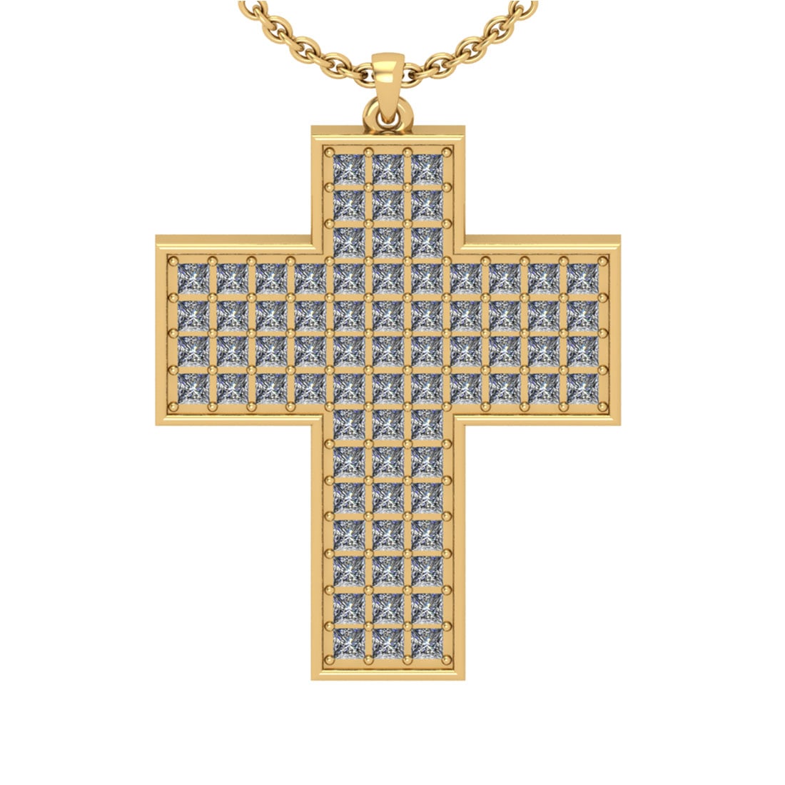 4.44 Ctw SI2/I1 Diamond 14K Yellow Gold Cross Pendant Necklace: Total Diamond Weight : 4.44 Ctw (Princess Cut) Color : J-K Setting : Prong Stone Clarity : SI2/I1 Metal Weight : Approx 10.50 Gram 14K Yellow Gold Cross Pendant Necklace #PAPPS91478v7