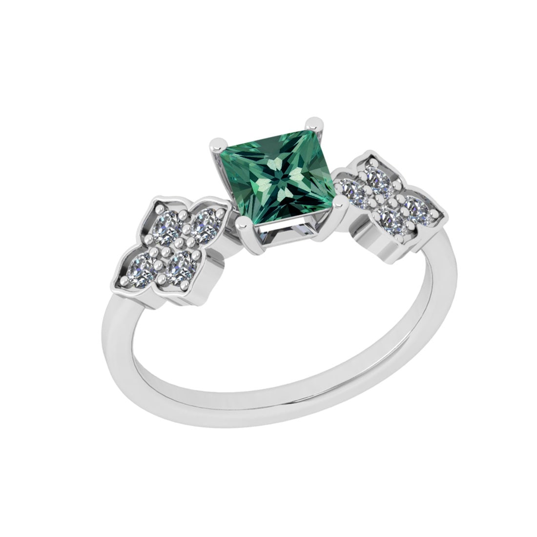 0.46 Ctw SI2/I1 Green Sapphire And Diamond 14K White Gold Ring: Center Stone Weight : 0.18 Ctw (Round Cut) Center Stone Color :-Green Sapphire Center Stone Setting : Prong Side Stone Weight Of Ctw 0.28 Ctw Side Stone Color : J-K Stone Clarity :SI2/I1 Stone Setting