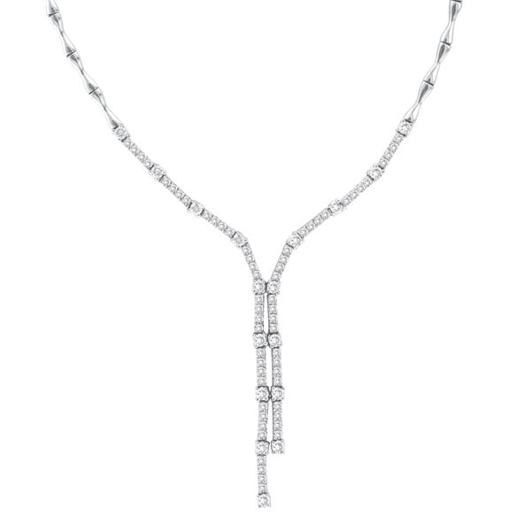 Diamond Tie Lariat Choker Necklace in 14K White Gold (2.25ct): METAL TYPE: 14k White Gold ;TOTAL CARAT WEIGHT: 2.25 ;NAME OF CENTER STONE: Diamond ;CENTER STONE SHAPE: Round ;CENTER STONE CLARITY: SI1-SI2 ;CENTER STONE COLOR: G-h ;CENTER STONE SETTING: Prong ;CEN