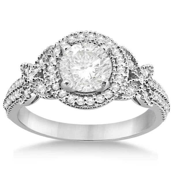 Halo Diamond Butterfly Engagement Ring 14k White Gold 1.33ctw: CENTER STONE; DIAMOND (1.00 CTW) CENTER STONE CLARITY; SI1-SI2 CENTER STONE COLOR; J-K CENTER STONE SETTING; SIDE STONE CLARITY; SI1-SI2 SIDE STONE COLOR; GH SIDE STONE SETTING; Pave ctw OF SIDE STONE