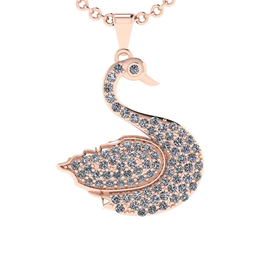 1.16 Ctw SI2/I1 Diamond 14K Rose Gold swan Pendant Necklace: Total Diamond Weight : 1.16 Ctw (Round cut) Center Diamond Color :- J-K Center Clarity : SI2/I1 Stone Setting : Prong Metal Weight : Approx 6.20 Gram 14K Rose Gold swan Pendant Necklace #PAPPS27853v8