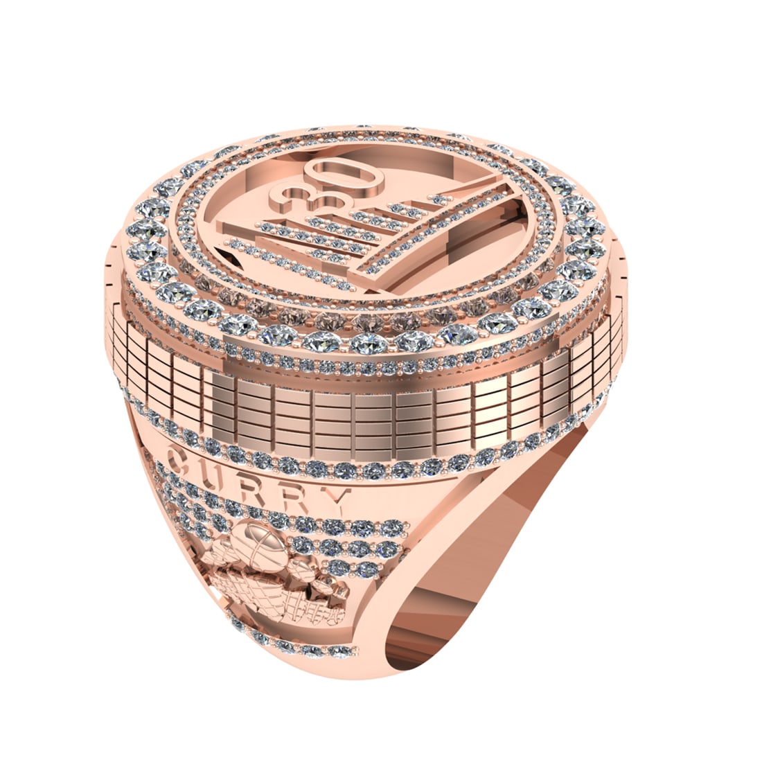 3.69 Ctw SI2/I1 Diamond 14K Rose Gold Basketball theme Ring: Total Diamond Weight : 3.69 Ctw (Round cut) Center Diamond Color :- J-K Center Clarity : SI2/I1 Stone Setting : Prong Metal Weight : Approx 27.50 Gram 14K Rose Gold Basketball theme Ring Current Ring 