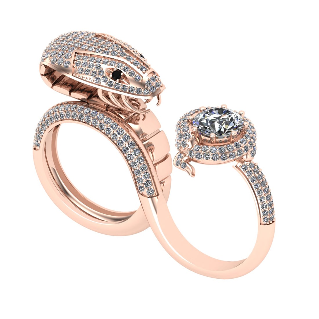 3.88 Ctw SI2/I1 Diamond 14K Rose Gold Snake Multi Finger Ring: Center Diamond Weight : 1.80 Ctw (Round Cut) Center Diamond Color : J-K Center Stone Setting : Prong Center Stone Clarity : SI2/I1 Side Stone Weight Of Ctw 2.08 Ctw Side Stone Color : J-K Stone Clarit