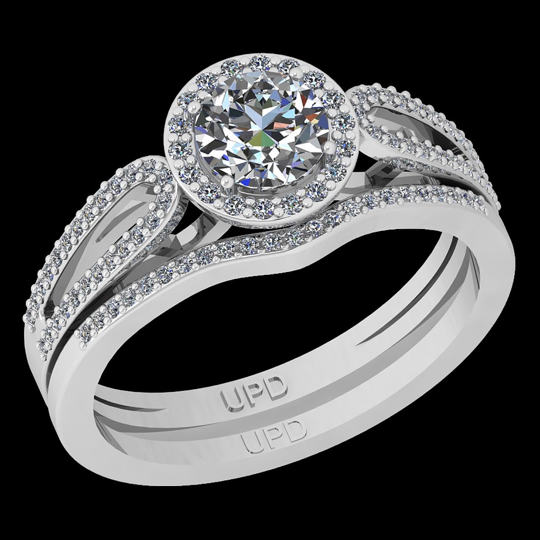 1.02 Ctw SI2/I1 Diamond 14K White Gold Engagement Halo Set Ring: Center Diamond Weight : 0.75 Ctw (Round Cut) Center Diamond Color :-J-K Stone Clarity :SI2/I1 Center Stone Setting : Prong Side Stone Weight Of Ctw 0.27 Ctw Side Stone Color : J-K Stone Clarity :SI2/I