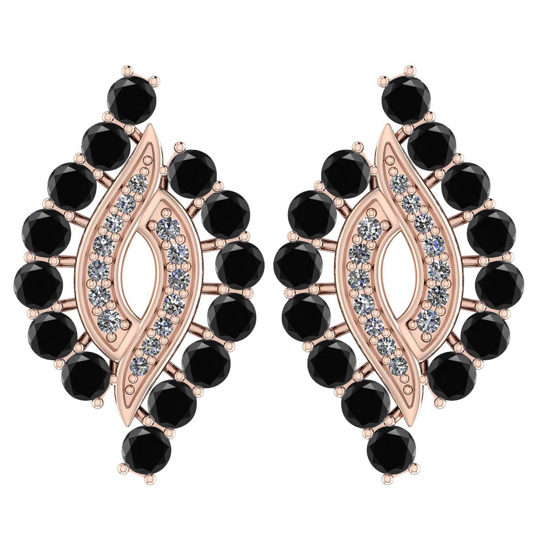 Certified 1.30 Ctw I2/I3 Treated Fancy Black And White Diamond 14K Rose Gol: Center Approx Weight: 0.98 Ctw (Round Cut) Center Diamond Color: Treated Fancy Black Diamond Center Clarity: I2/I3 Center Setting: Prong Side Stone: 0.32 ctw Side Stone Color: J-K Side Stone Setting: 