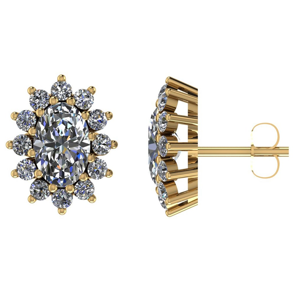 VS/SI1 Certified 1.50 CTW Round Diamond 14K Yellow Gold Earring: Center Stone 1.00 CTW 2 Pec Oval Diamond ( 2 Psc ovel Cut LAB GROWN IGI VS/SI1 Certified DIAMOND) Center Stone Clarity:VS/SI1 Center Stone Color G-H : White Diamond Stone Setting ;Prong Side Stone Cla