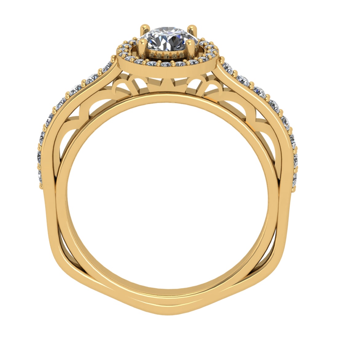 1.42 Ctw SI2/I1 Diamond 10k Yellow Gold Engagement Halo Ring: Center Diamond Weight : 1.10 Ctw (Round Cut) Center Diamond Color : J-K Center Stone Setting : Prong Center Stone Clarity : SI2/I1 Side Stone Weight Of Ctw 0.32 Ctw Side Stone Color : J-K Stone Clarit