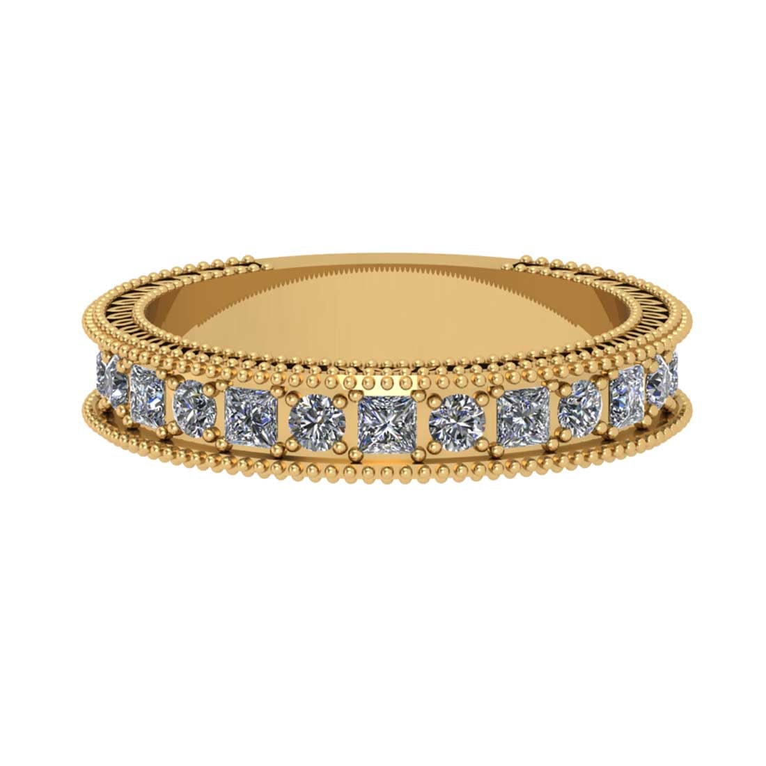 1.01 Ctw SI2/I1 Diamond Style 14K Yellow Gold Eternity Band Ring: Total Diamond Weight : 1.01 Ctw ( Round & Princess Cut) Total Diamond Color : J-K Stone Setting : Prong Center Stone Clarity : SI2/I1 Metal Weight : Approx 4.80 Gram 14K Yellow Gold Eternity Band Ring