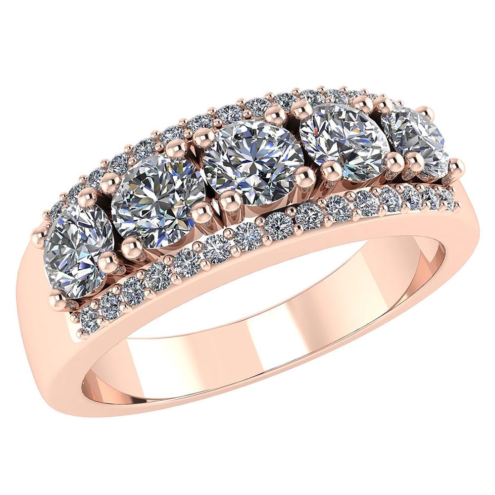 Certified 1.30 CTW Round Diamond 14K Rose Gold Ring: Center Stone 1.00 CTW . 5 Pec Round Center Stone Clarity: SI2-I1 Center Stone Color G-H : White Diamond Stone Setting ;Prong Side Stone Clarity;SI1-SI2 Side Stone Color ; White Diamond G-H Side Stone 