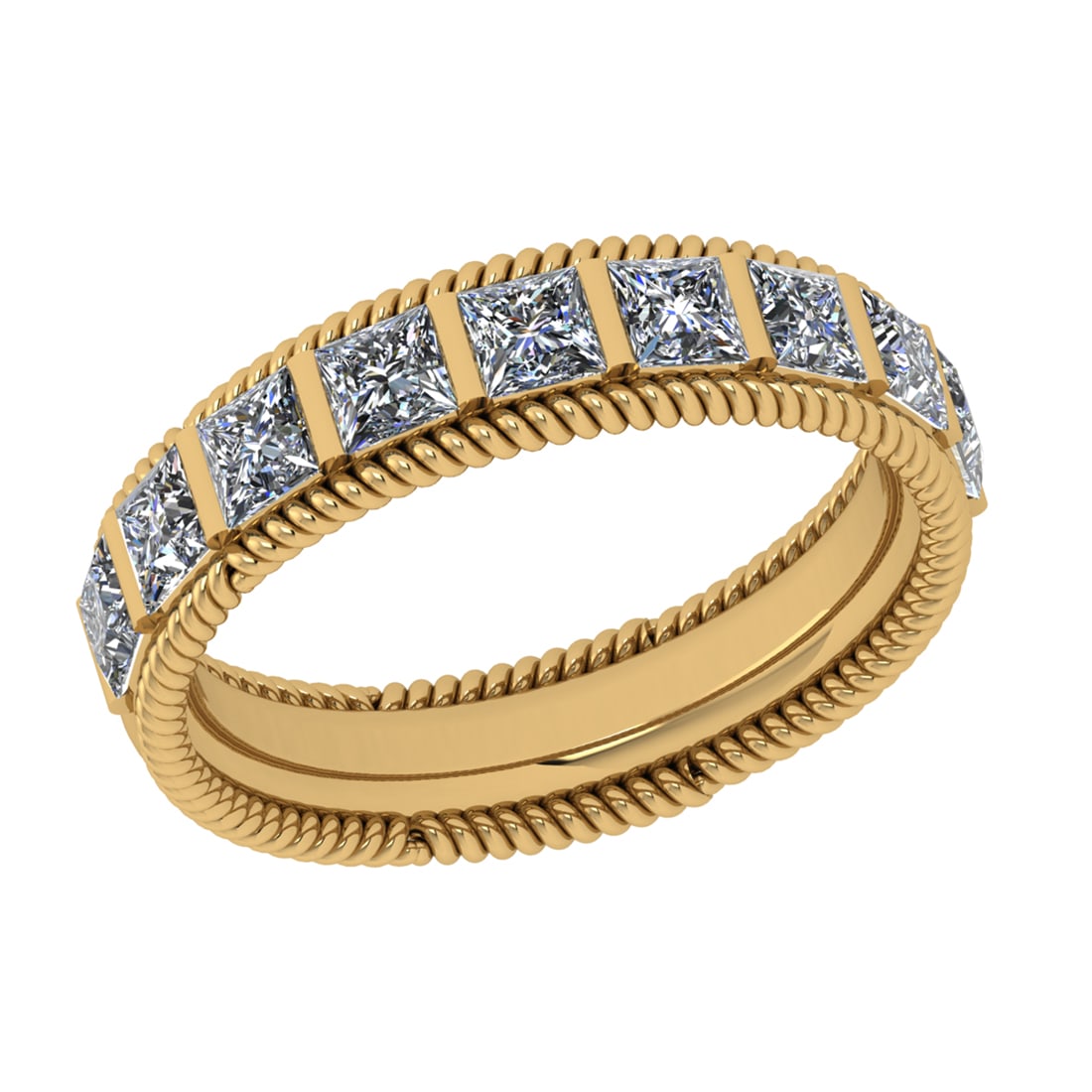 2.61 Ctw SI2/I1 Diamond 14K Yellow Gold Entity Band Ring: Tota; Diamond Weight : 2.61 Ctw (Princess Cut) Color : J-K Setting : Prong Clarity :SI2/I1 Metal Weight : Approx 9.00 Gram 14K Yellow Gold Entity Band Ring Current Ring Size-6 #PAPPS94308v7