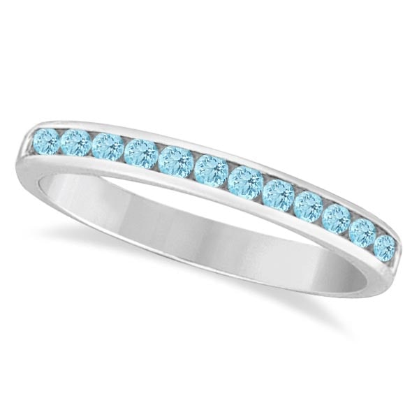 Aquamarine Channel-Set Semi-Eternity Ring Band 14k White Gold 0.40ctw: CENTER STONE; Aquamarine CENTER STONE CLARITY; CENTER STONE COLOR; Blue CENTER STONE SETTING; Channel SIDE STONE CLARITY; SIDE STONE COLOR; SIDE STONE SETTING; ctw OF SIDE STONE: SIDE STONE QUALITY; #