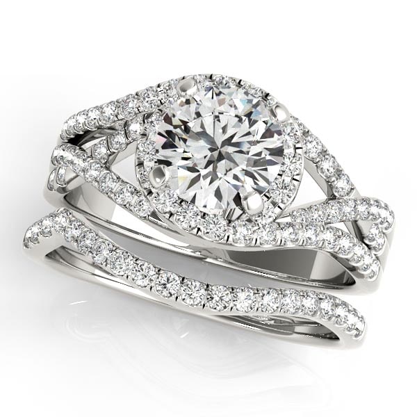 Twisted Halo Engagement Ring Bridal Set 14k White Gold 1.62ctw: CENTER STONE; Diamond (1.00 CTW) CENTER STONE CLARITY; SI1-SI2 CENTER STONE COLOR; J-K CENTER STONE SETTING; Prong SIDE STONE CLARITY; SI1-SI2 SIDE STONE COLOR; J-K SIDE STONE SETTING; Micro Pave ctw 