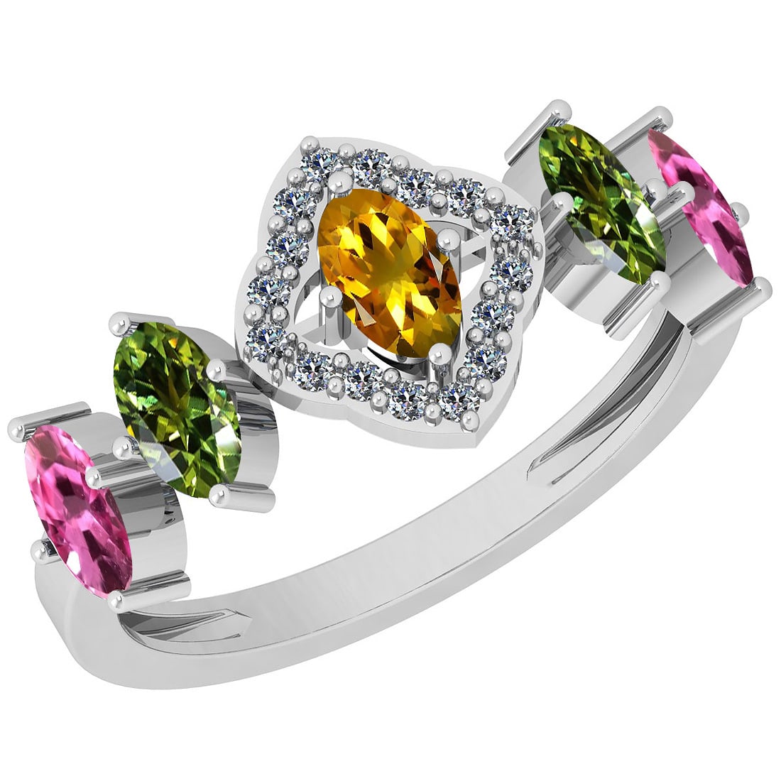 Certified 1.34 Ctw Multi Sapphire And Diamond VS/SI1 14K White Gold Vintage: Center Stone Approx Weight: 1.25 Ctw (Oval Cut) Center Stone Color: Multi Sapphire Center Stone Setting: Prong Side Stone 0.09 Ctw Side Stone Color: J-K Stone Clarity: VS/SI1 Stone Setting: Prong Meta