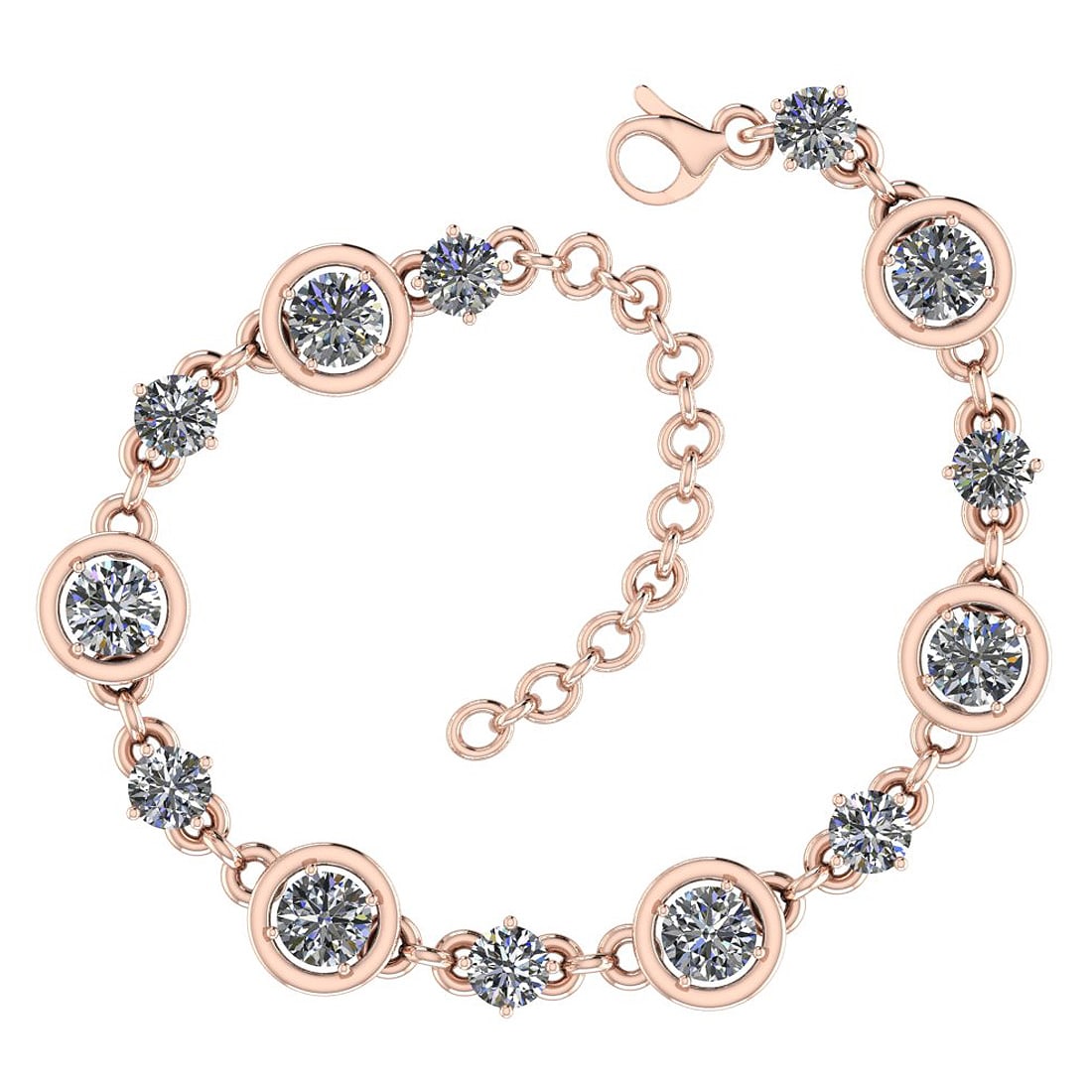 2.61 Ctw SI2/I1 Diamond Ladies Fashion 18K Rose Gold Tennis Bracelet: Center Stone Weight ; 1.50 Ctw ( Round Cut ) Side Stone Weight : 1.11 Ctw ( Round Cut ) Diamond Stone Color : White J-KDiamond Stone Clarity : SI2/I1 Stone Setting : Bezel & Prong Metal Weight : Appro