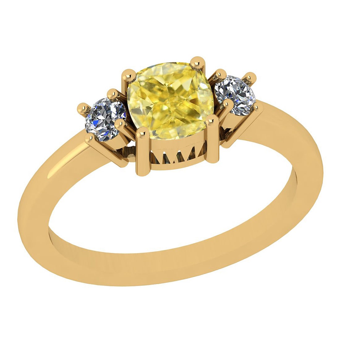 Certified 1.22 Ct GIA Certified Natural Fancy Yellow Diamond And White Diam: Center Stone Approx Weight: 1.02 Ctw (1psc Cushion Cut) GIA Certified Center Stone Color: Natural Fancy Yellow Diamond Center Stone Clarity: I2/I2 Stone Setting: Prong Side Stone Approx Weight: 0.20 c