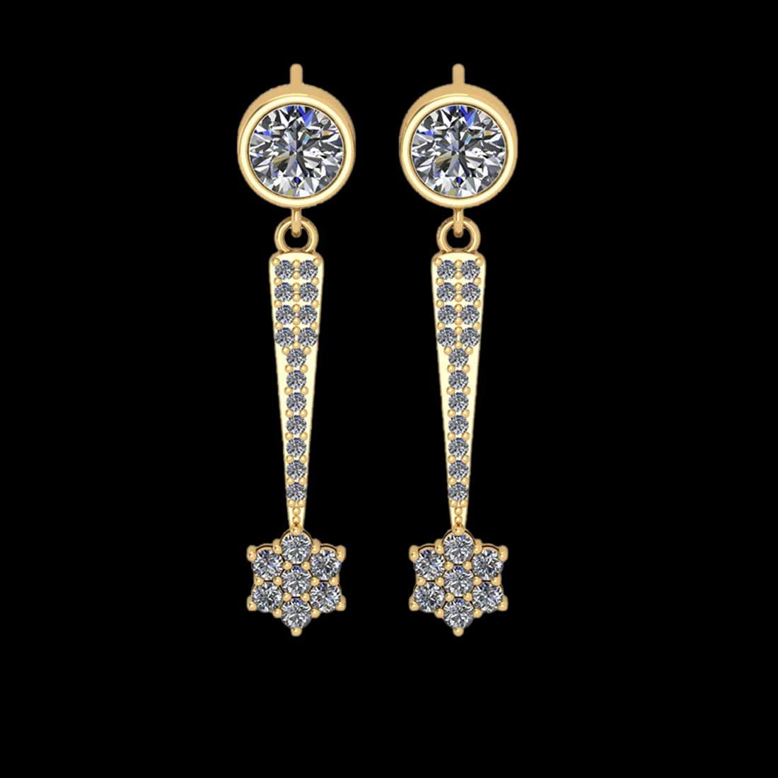 2.99 Ctw SI2/I1 Diamond 18K Yellow Gold Dangling Earrings: Center Diamond Weight : 2.20 Ctw ( Round Cut) Center Diamond Color :-G-H Setting : Prong Side Weight Of Ctw 0.79 Ctw Color : G-H Clarity : SI2/I1 Stone Setting : Prong Metal Weight : Approx 3.90 gram 
