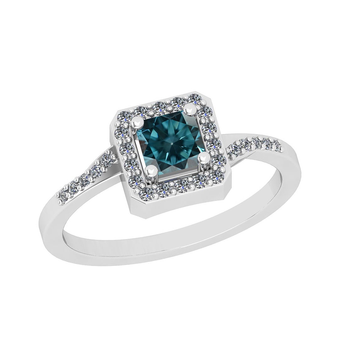 0.56 Ctw I2/I3 Treated Blue And White Diamond 14K White Gold Ring: Center Diamond Weight : 0.40 Ctw ( Princess Cut) Center Color :-Treated Fancy Blue Diamond Center Stone Clarity :- I2/I3 Center Stone Setting : Prong Side Stone Weight Of Ctw 0.16 Ctw Side Stone Color
