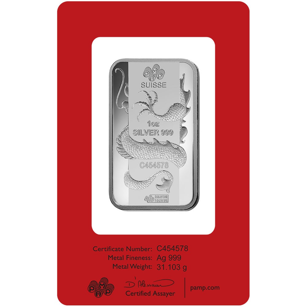 PAMP Suisse 1 oz Silver Bar ? Lunar Dragon (Year of the Dragon, 2012): PAMP Suisse 1 oz Silver Bar ? Lunar Dragon (Year of the Dragon, 2012) #PAPPS98419v15