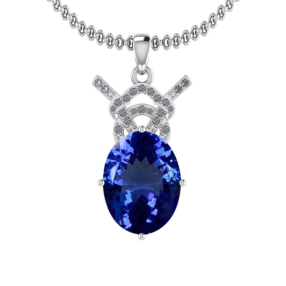 Certified 7.10 Ctw VS/SI1 Tanzanite And Diamond Platinum Pendent: Center Stone Approx Weight: 6.98 Ctw (1 Pcs Oval Cut) Center Stone Color: Tanzanite Center Stone Setting: Prong Side Stone 0.12 Ctw Side Stone Color: G-H Stone Clarity: VS/SI1 Stone Setting: Prong Met