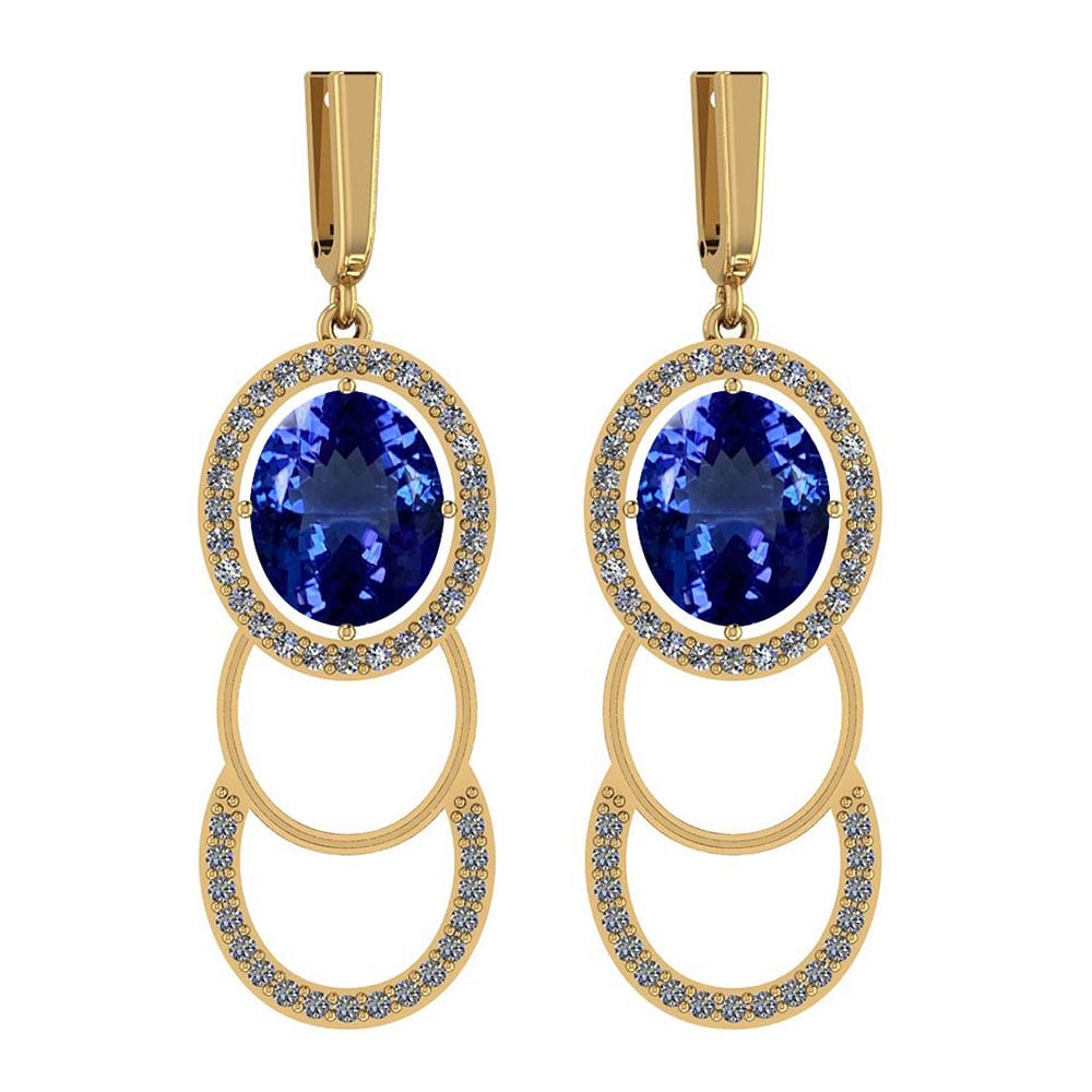 Certified 6.94 Ctw VS/SI1 Tanzanite and Diamond 14K Yellow Gold Earrings: Color Stone Approx Weight: 6.04 Ctw (2 pcs Oval) Center Stone Color: Tanzanite Center Stone Setting: Prong Side Stone Approx Weight: 0.90 Ctw Side Stone Color: G-H Stone Clarity: VS/SI1 Stone Setting: