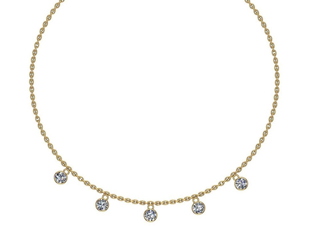 0.75 Ctw SI2/I1 Diamond 14K Yellow Gold Station Necklace: Center Diamond Weight : 0.75 Ctw (Round Cut) Center Diamond Color :- J-K Center Clarity : SI2/I1 Stone Setting : Metal Weight : Approx 3.50 Gram 14K Yellow Gold Station Necklace Size-17 Inch SJT02-3.5