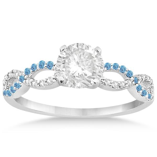 Infinity Diamond and Blue Topaz Engagement Ring in 14k White Gold 1.21ctw: CENTER STONE; DIAMOND (1.00 CTW) CENTER STONE CLARITY; SI1-SI2 CENTER STONE COLOR; J-K CENTER STONE SETTING; SIDE STONE CLARITY; SI1-SI2,Eye Clean SIDE STONE COLOR; J-K,Blue SIDE STONE SETTING; Micro 