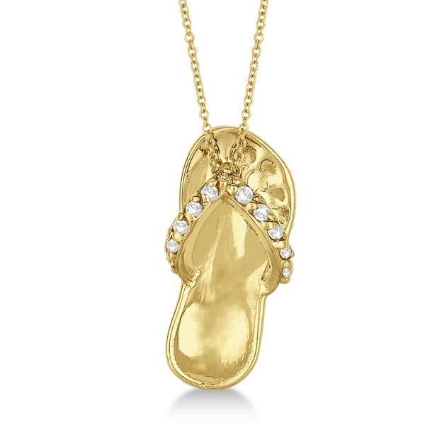 Flip Flop Shaped Diamond Pendant Necklace 14k Yellow Gold 0.15ctw: CENTER STONE; Diamond CENTER STONE CLARITY; SI1 CENTER STONE COLOR; J-K CENTER STONE SETTING; Pave SIDE STONE CLARITY; SIDE STONE COLOR; SIDE STONE SETTING; ctw OF SIDE STONE: SIDE STONE QUALITY;