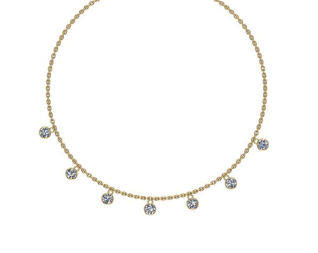 1.05 Ctw SI2/I1 Diamond 14K Yellow Gold Station Necklace: Center Diamond Weight : 1.05 Ctw (Round Cut) Center Diamond Color :- J-K Center Clarity : SI2/I1 Stone Setting : Metal Weight : Approx 2.00 Gram 14K Yellow Gold Station Necklace Size-17 Inch Dangling 