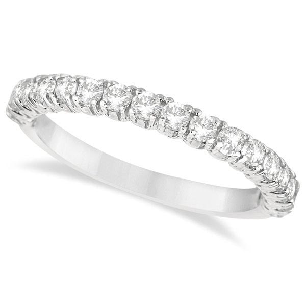 Half-Eternity Pave-Set Diamond Stacking Ring 14k White Gold 0.75ctw: CENTER STONE; Diamond CENTER STONE CLARITY; SI1-SI2 CENTER STONE COLOR; J-K CENTER STONE SETTING; Pave SIDE STONE CLARITY; SIDE STONE COLOR; SIDE STONE SETTING; ctw OF SIDE STONE: SIDE STONE QUALITY; 