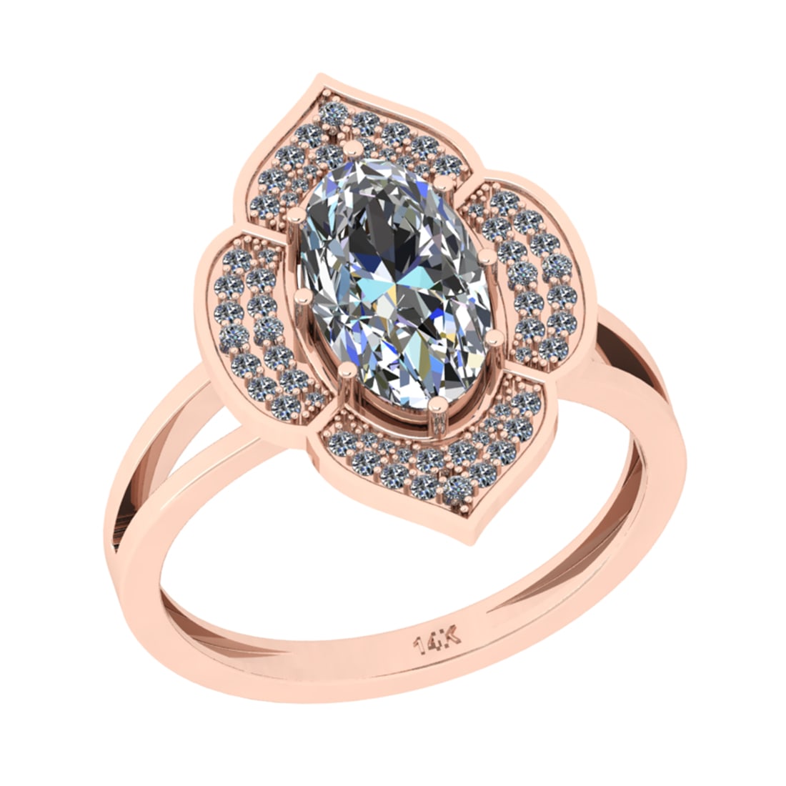2.15 Ctw SI2/I1 Diamond 14K Rose Gold Bridal Wedding Halo Ring: Center Diamond Weight : 1.80 Ctw (Oval Cut) Center Diamond Color : J-K Center Stone Setting : Prong Center Stone Clarity : SI2/I1 Side Stone Weight Of Ctw 0.35 Ctw Side Stone Color : J-KStone Clarity 