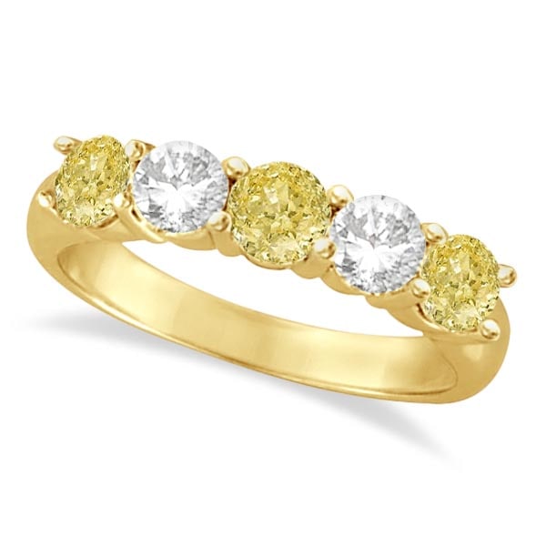 Five Stone White and Fancy Yellow Diamond Ring 14k Yellow Gold 1.50ctw (1 of 1)