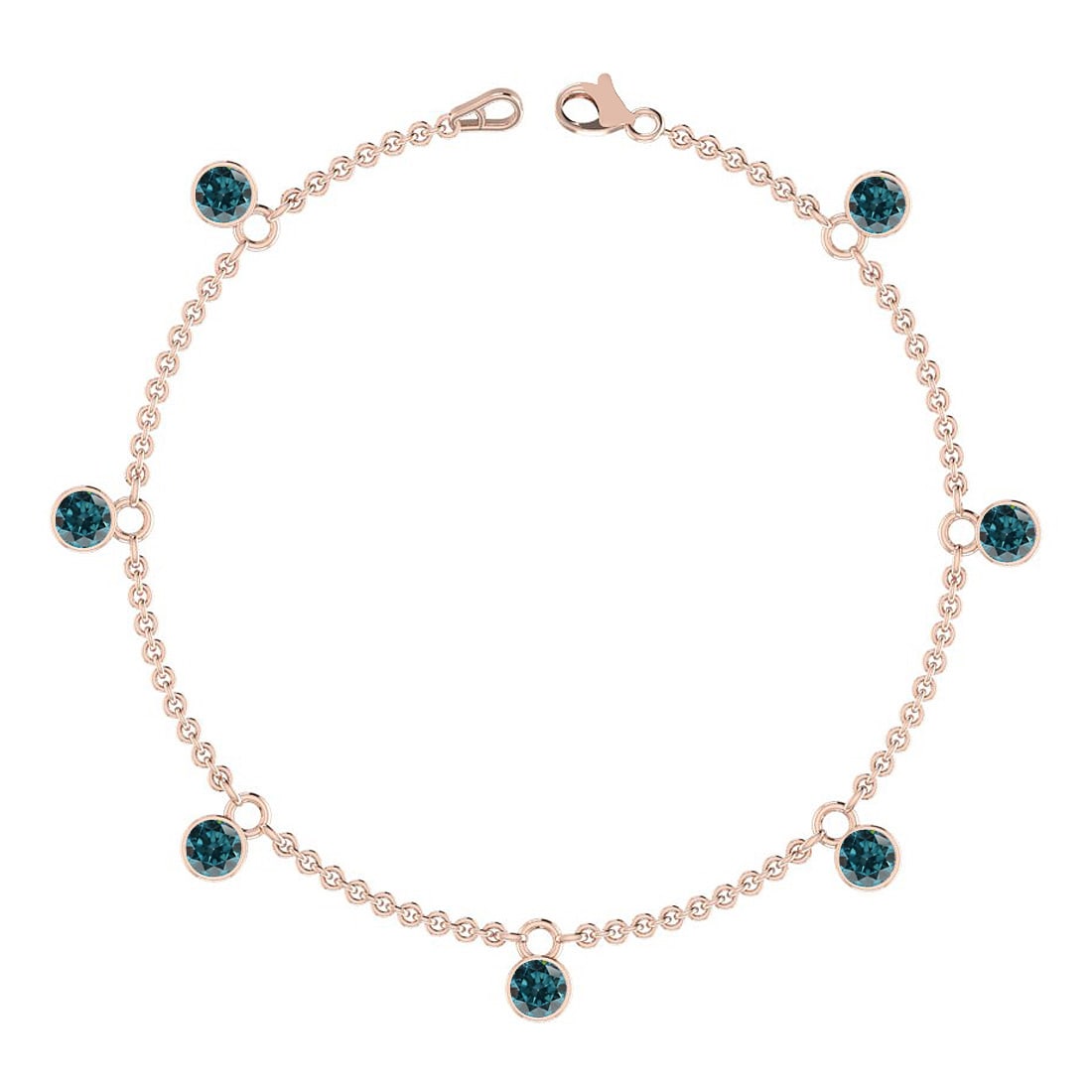 0.70 Ctw i2/i3 Treated Fancy Blue Diamond 14K Rose Gold Dangling Bracelet: Center Diamond Weight : 0.70 Ctw (Round Cut) Center Diamond Color :-Treated Fancy Blue Diamond Center Clarity : i2/i3 Stone Setting : Prong Metal Weight : Approx 2.00 Gram 14K Rose Gold Dangling Brace