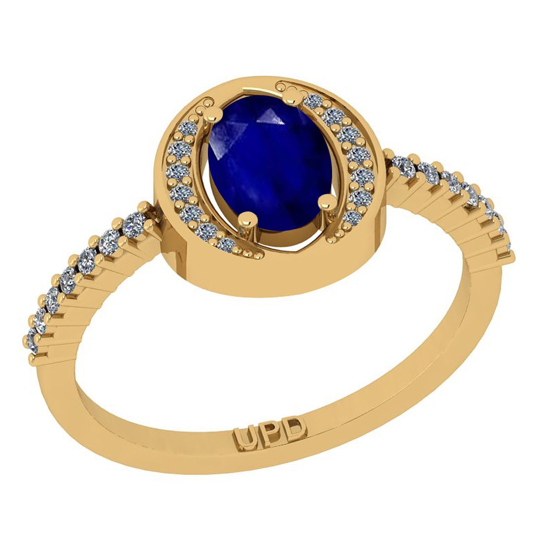 0.95 Ctw SI2/I1 Blue Sapphire And Diamond 14K Yellow Gold Ring: Center Stone Weight : 0.75 Ctw (Oval Cut ) Center Stone Color : Blue Sapphire Center Stone Setting : Prong Side Stone Weight Of Ctw 0.20 Ctw Side Stone Color : G-H Stone Clarity : SI2/I1 Stone Setting