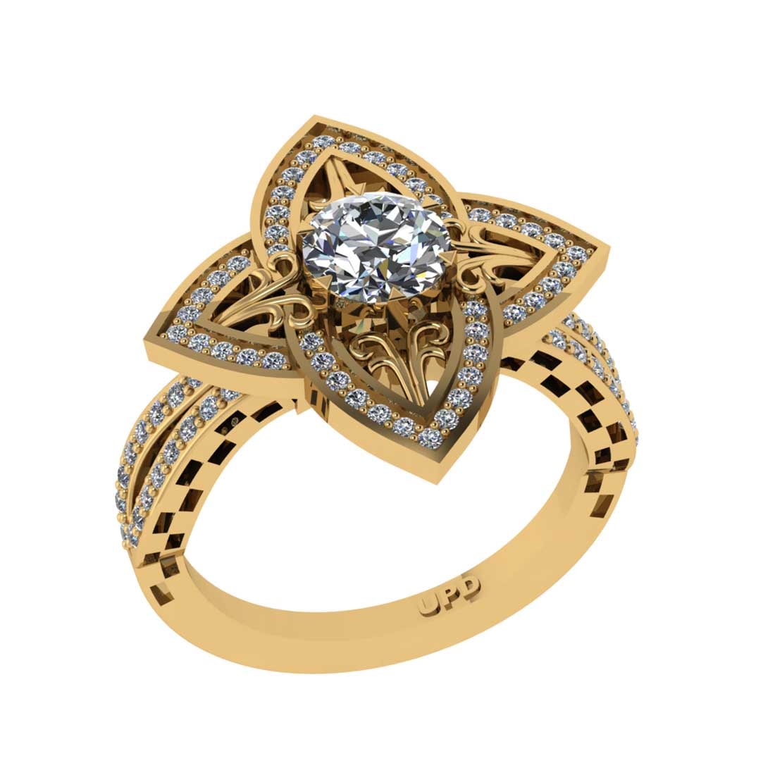 1.37 Ctw SI2/I1 Diamond 14K Yellow Gold Vintage style Wedding Ring: Center Diamond Weight : 1.00 Ctw (Round Cut GIA ) Center Diamond Color :-J-K Center Stone Setting : Prong Clarity : SI2/I1 Total Weight Of Ctw 0.37 Ctw Color : J-K Clarity : SI2/I1 Stone Setting : Pro