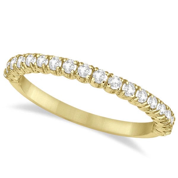 Half-Eternity Pave Thin Diamond Stacking Ring 14k Yellow Gold 1.00 ctw: CENTER STONE; Diamond CENTER STONE CLARITY; SI1-SI2 CENTER STONE COLOR; J-K CENTER STONE SETTING; Pave SIDE STONE CLARITY; SIDE STONE COLOR; SIDE STONE SETTING; ctw OF SIDE STONE: SIDE STONE QUALITY; 