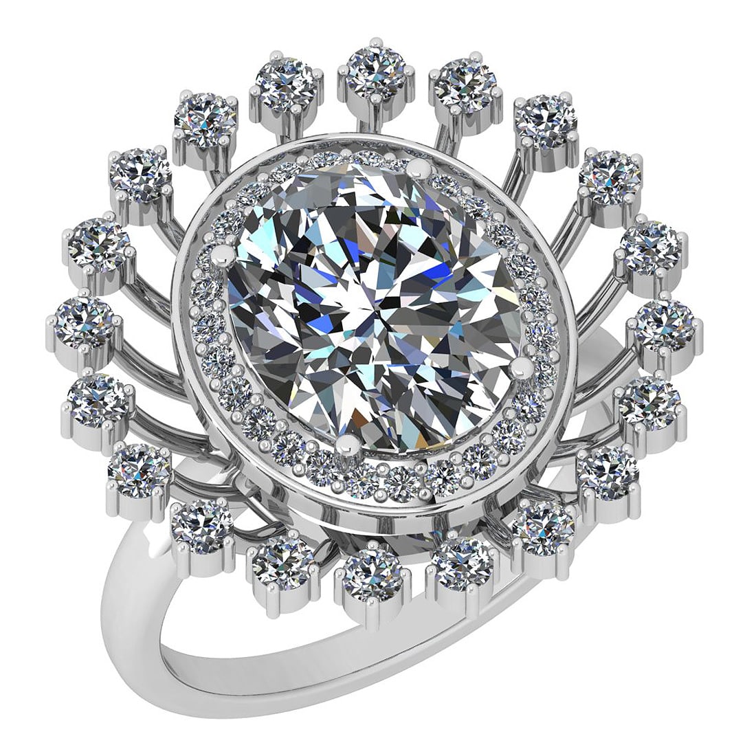 2.86 Ctw I2/I3 Diamond 14K White Gold Vintage Style Engagement Ring: Center Weight : 2.00 Ctw ( 1 PSC Oval ) Center Color : J-K Center Stone Clarity : I2/I3 Center Stone Setting : Prong Side Stone Weight Of Ctw 0.86 Ctw Side Stone Color : J-K Stone Clarity : I2/I3 Ston