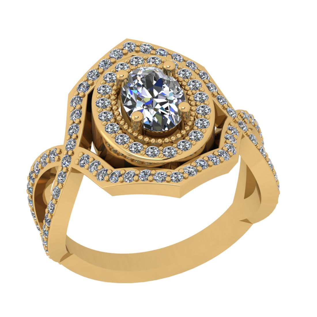 1.20 Ctw SI2/I1 Diamond 14K Yellow Gold Engagement Halo Ring: Center Diamond Weight : 0.75 Ctw (Oval Cut) Center Diamond Color : J-K Center Stone Setting : Prong Center Stone Clarity : SI2/I1 Side Stone Weight Of Ctw 0.45 Ctw Side Stone Color : J-K Stone Clarity