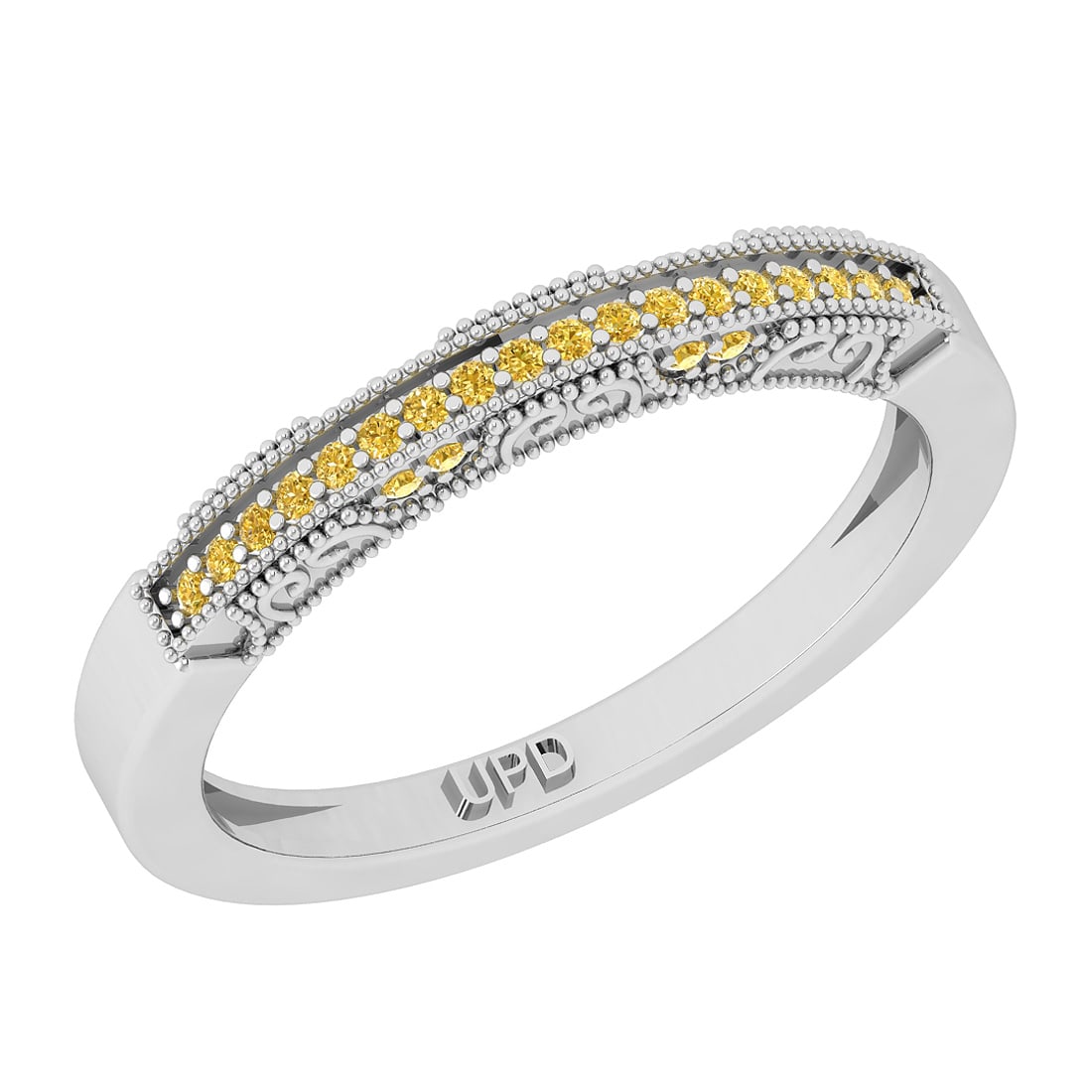 0.15 Ctw i2/i3 Treated Fancy Yellow Diamond Style Prong Set 14K White Gold: Center Diamond Weight : 0.15 Ctw ( Round cut) Center Diamond Color : Treated Fancy Yellow Dimaond Center Clarity : i2/i3 Stone Setting : Prong Metal Weight : Approx 3.30 Gram 14K White Gold Eternity