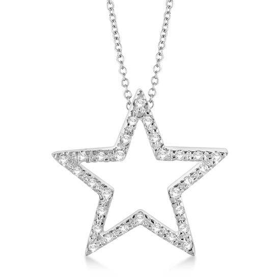 Star Shaped Diamond Pendant Necklace 14k White Gold 0.10ctw: CENTER STONE; Diamond CENTER STONE CLARITY; SI CENTER STONE COLOR; J-K CENTER STONE SETTING; Prong SIDE STONE CLARITY; SIDE STONE COLOR; SIDE STONE SETTING; ctw OF SIDE STONE: SIDE STONE QUALITY; #PAP